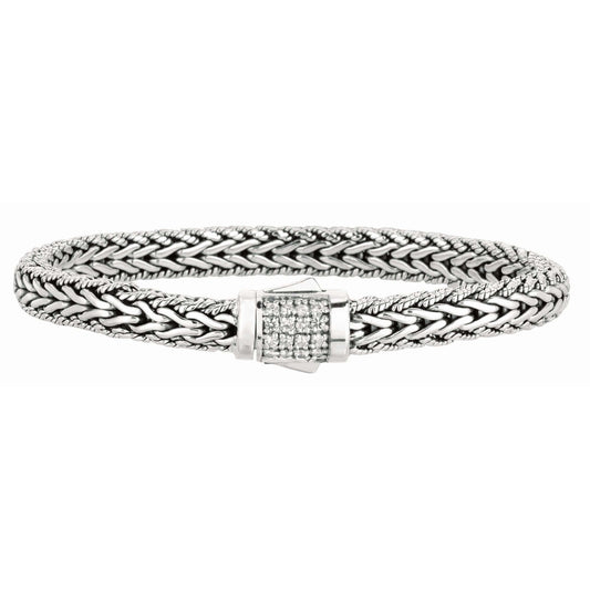 Silver Half Round 7mm Woven Chain Sapphire Bracelet