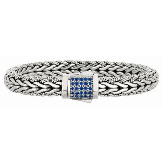 Silver Half Round 9mm Woven Chain Sapphire Bracelet