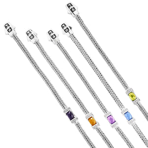 Silver Woven Chain Mini Gemstone Bracelet