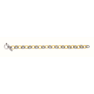 Silver & 18K Gold Textured Oval Cable Link Bracelet