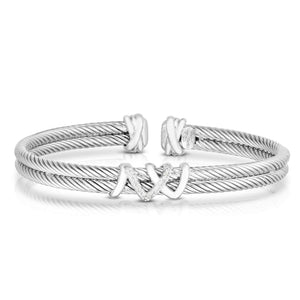 Silver & Diamond Italian Cable Double Filo Bracelet