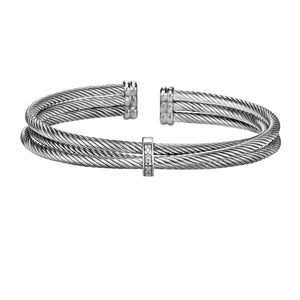 Silver & Diamond Italian Cable Triple Row Bracelet