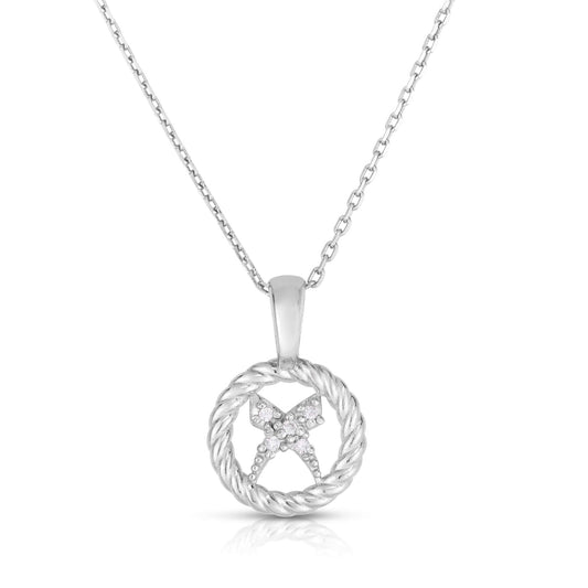Sterling Silver & Diamond Mini Cable 'X' Necklace