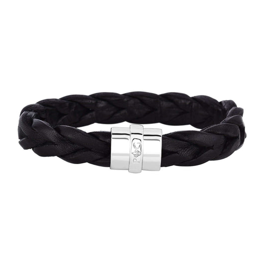 Sterling Silver Men's Large Leather Bracelet