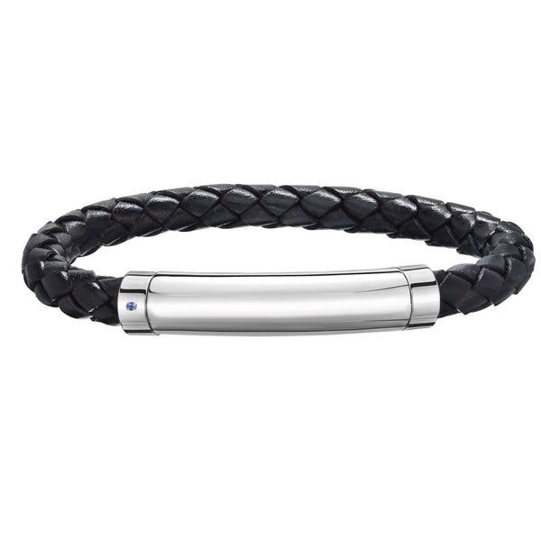 Men's Natural offers Leather and 925 Sterling Silver Magnetic Clasp Bracelet With Recessed Safety Catch