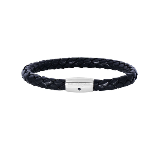 Sterling Silver Men's Leather Bracelet