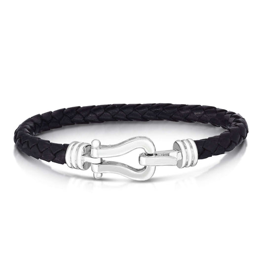 Silver Men's Leather Buckle Bracelet