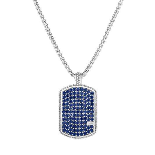 Sterling Silver Sapphire Dog Tag Necklace