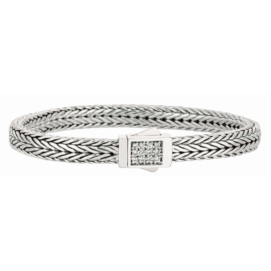 Silver Square Woven Chain 6.5mm Sapphire Bracelet
