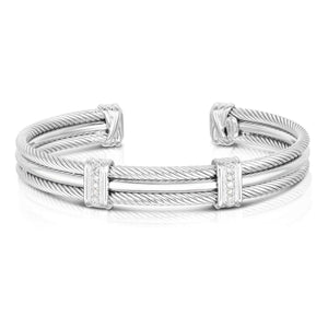 Sterling Silver Cable Cuff Bracelet with Diamonds