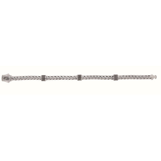 Silver Woven Chain Sapphire Three Station Bracelet