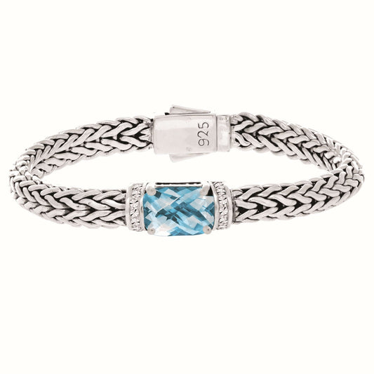 Silver Woven Chain Large Gemstone Bracelet