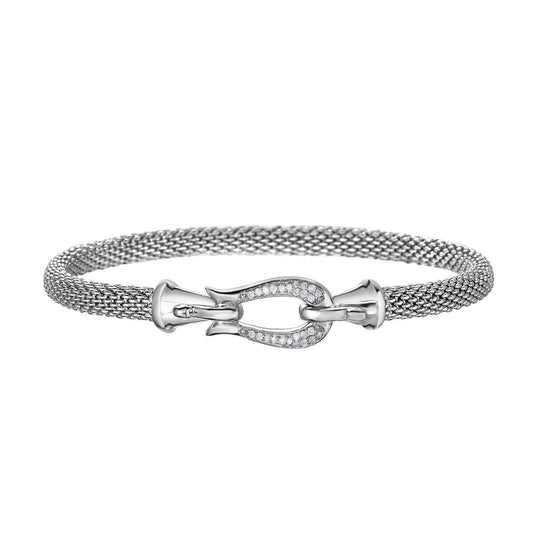 Silver & Diamond Popcorn Horsebit Bracelet