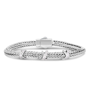 Silver & White Sapphire Triangular Woven Chain Bracelet