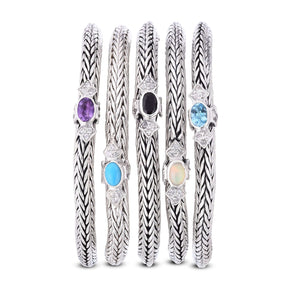 Sterling Silver Woven Chain Four Points Bracelet with White Sapphires