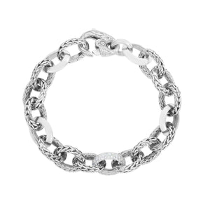 Silver Woven Oval Chain Link Bracelet with White Sapphires from Phillip Gavriel