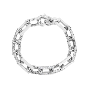 Silver Woven Rectangular Chain Link Bracelet with White Sapphires from Phillip Gavriel