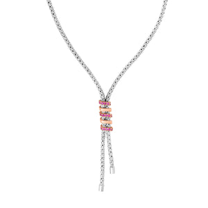 Silver Woven Spiral Lariat Necklace with Pink Sapphires